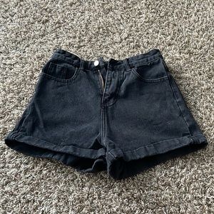 SHEIN, black, denim, shorts.